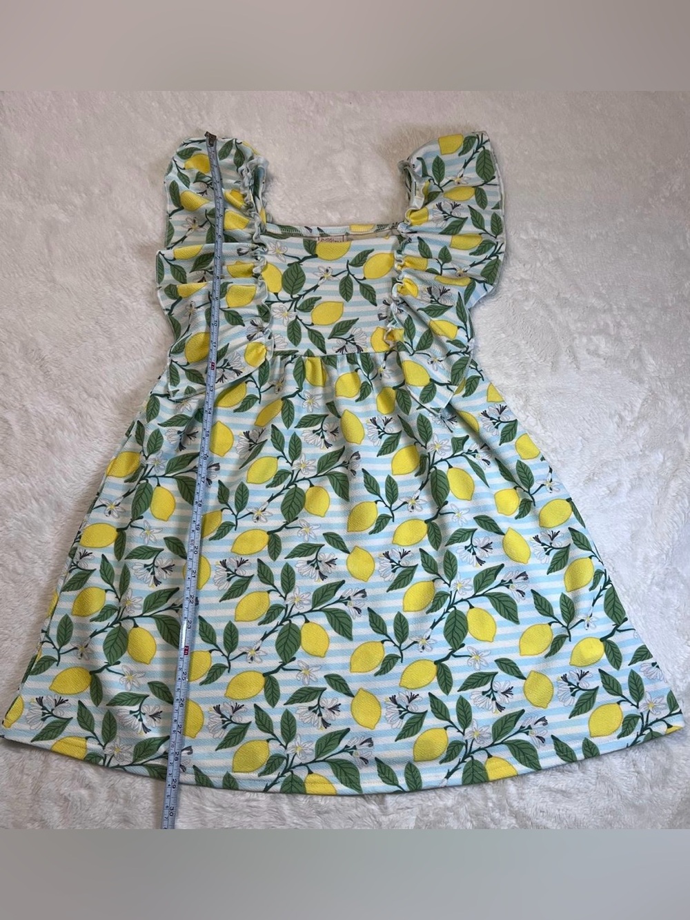 Girls Lemon Print Ruffle Dress - Yellow & Green